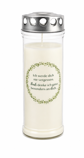 7-Tage-Brenner Grabkerze – Transparent Ich werde dich nie vergessen-Motiv