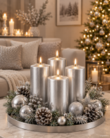 4er Set Adventskranzkerzen Silber | Wiedemann Kerzen