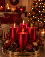 4er Set Adventskranzkerzen Rubin Rot Metallic | Wiedemann Kerzen