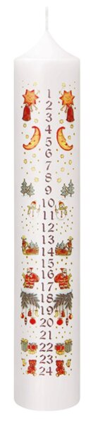 Adventskalenderkerze 1 - 24 Weiß 265 x Ø 50 mm, 1 Stück