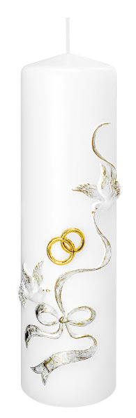 Hochzeitskerze "Tauben und Ringe" 250 x Ø 68 mm mit Namensverzierung