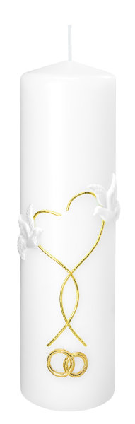 Hochzeitskerze "Tauben, Herz und Ringe" 250 x Ø 68 mm mit Namensverzierung