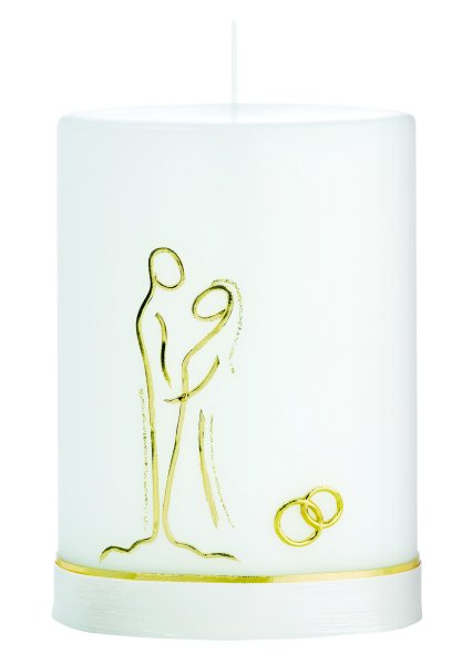 Hochzeitskerze Ovalkerze "Frau & Mann mit Ringe" 200 x Ø 135 mm mit Namensverzierung
