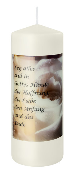 Trauerkerze "Leg alles still in Gottes Hände" Elfenbein 200 x Ø 78 mm