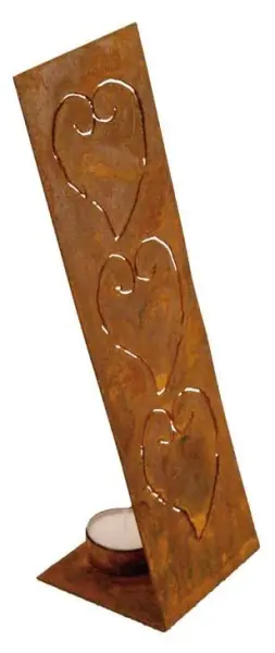 Teelichthalter 3 Herzen 28 cm Edelrost