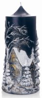 Weihnachtskerze  "Wintermühle" Dunkelblau...