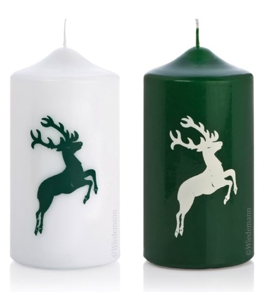 Gmunder Hirsch Kerzen Weiß/Grün 150 x Ø 78 mm im 2er Set