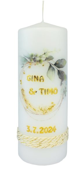 Hochzeitskerze "Blütenkranz" 200 x Ø 68 mm mit Namensverzierung