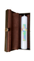 Set Taufkerze Kreuz Bunt mit Taube 265 x Ø 50 mm...