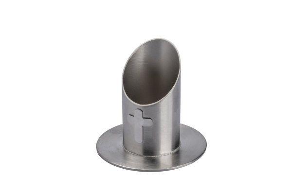 Kerzenleuchter mit Kreuz in Silber vernickelt für Kerzen-D 4 cm