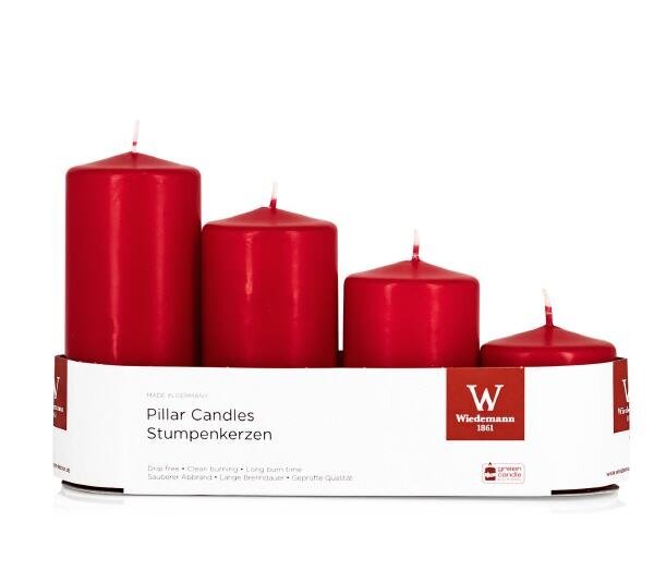 4er Set Stumpenkerzen abgestuft Rot
