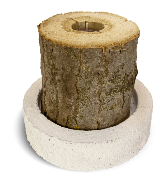 Baumstamm mit Einsatzkerze und Betonuntersetzer 120 x Ø 120 mm, 1 Stück