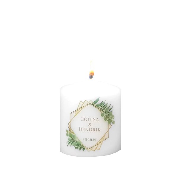 Gastgeschenk zur Hochzeit "Eukalyptus-Goldrahmen" personalisiert 60 x Ø 50 mm, 12 Stück