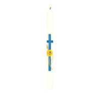 Taufkerze 400 x Ø 35 mm in Weiß blaues Kreuz...