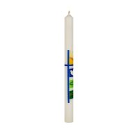 Taufkerze 400 x Ø 35 mm in Weiß blaues Kreuz...